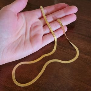 Gold Herringbone Snake Chain Necklace 18K Gold Plated